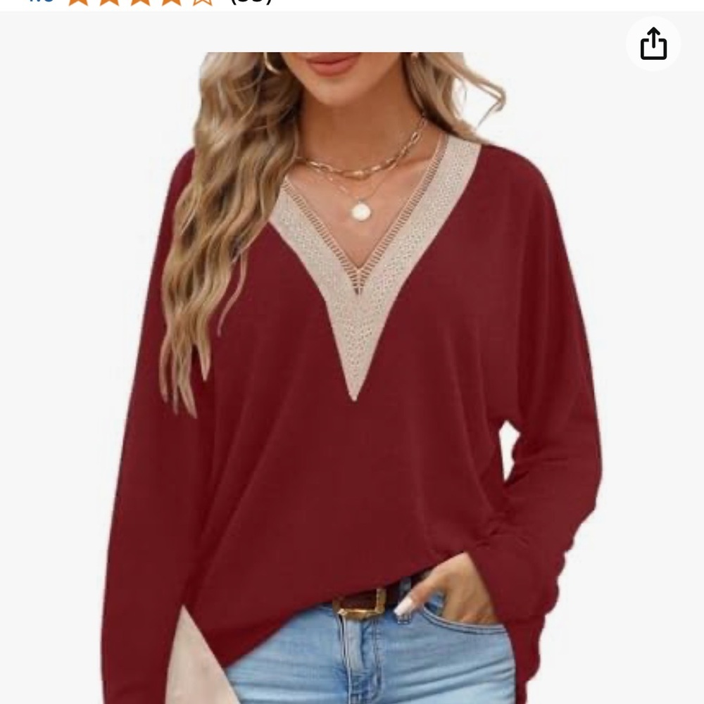 Burgundy V-Neck Long Sleeve Top